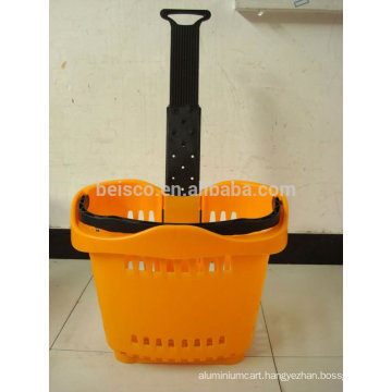 Portable pull rod basket,double handle plastic shopping baskets,rolling shopping basket